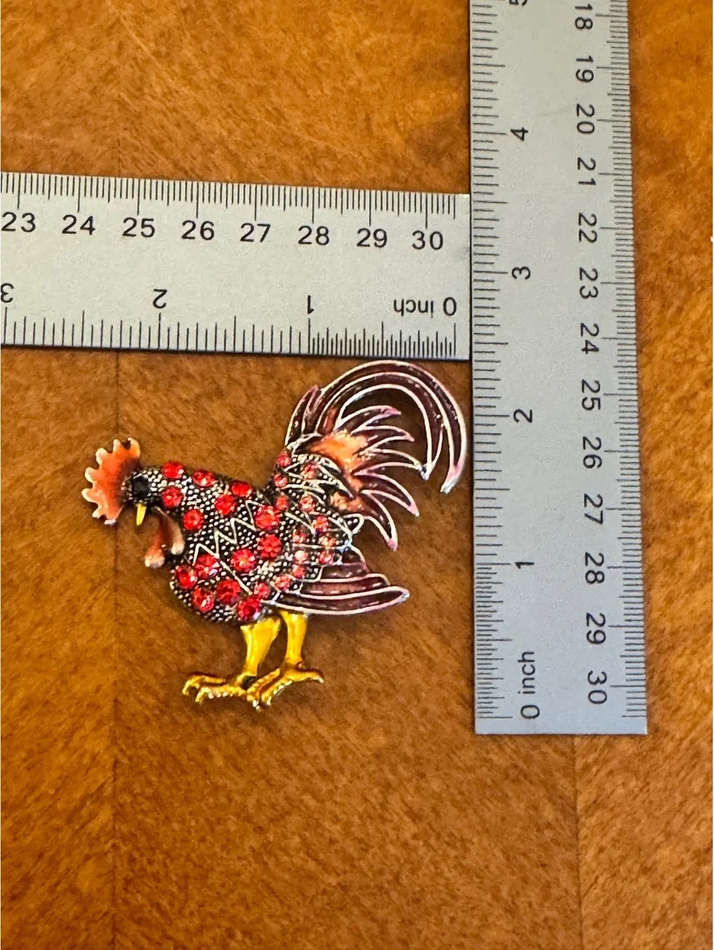 Rooster Brooch with Red and Yellow Enamel and Rhinestones 514